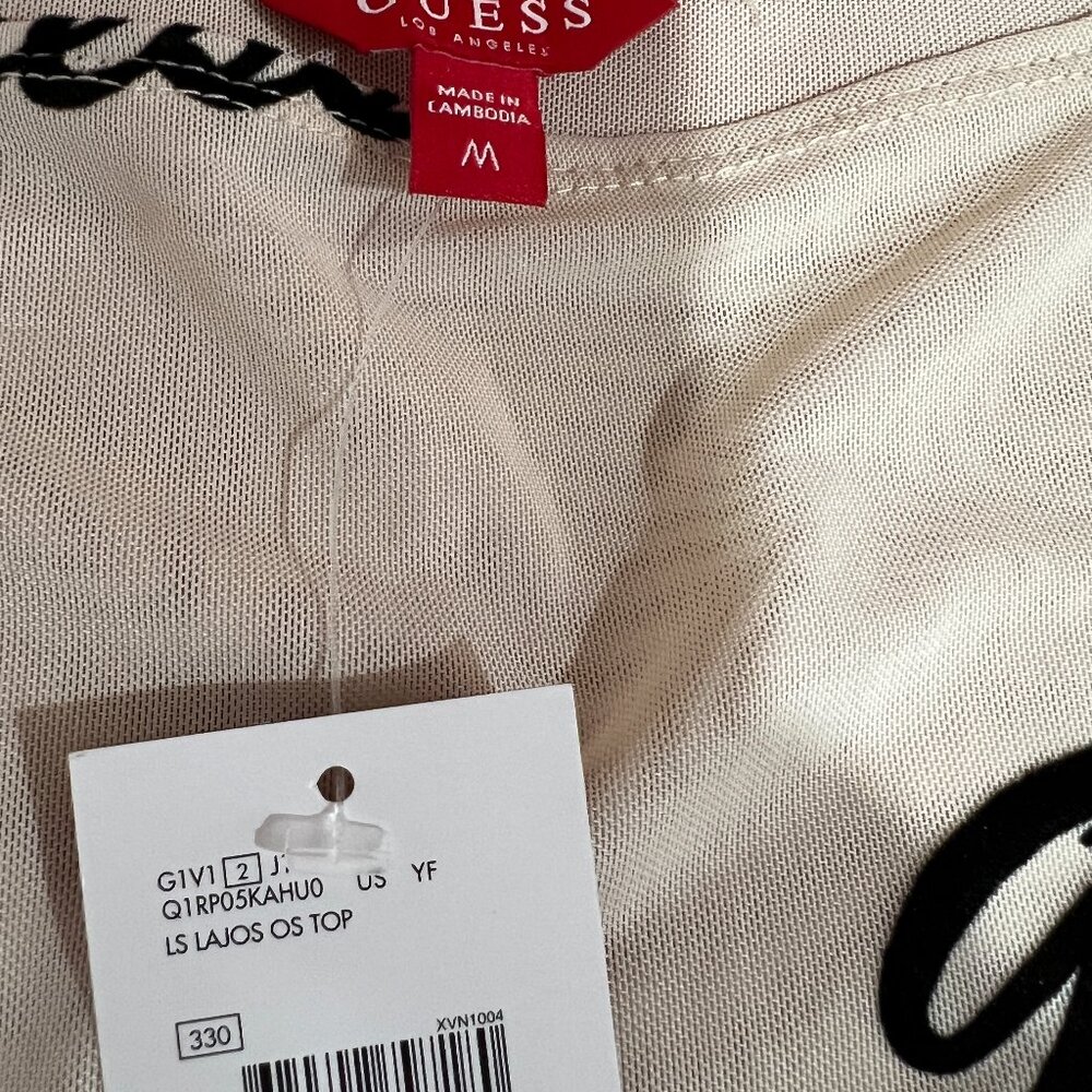 GUESS Women's Sheer Logo Off Shoulder Top size M - Picture 5 of 6